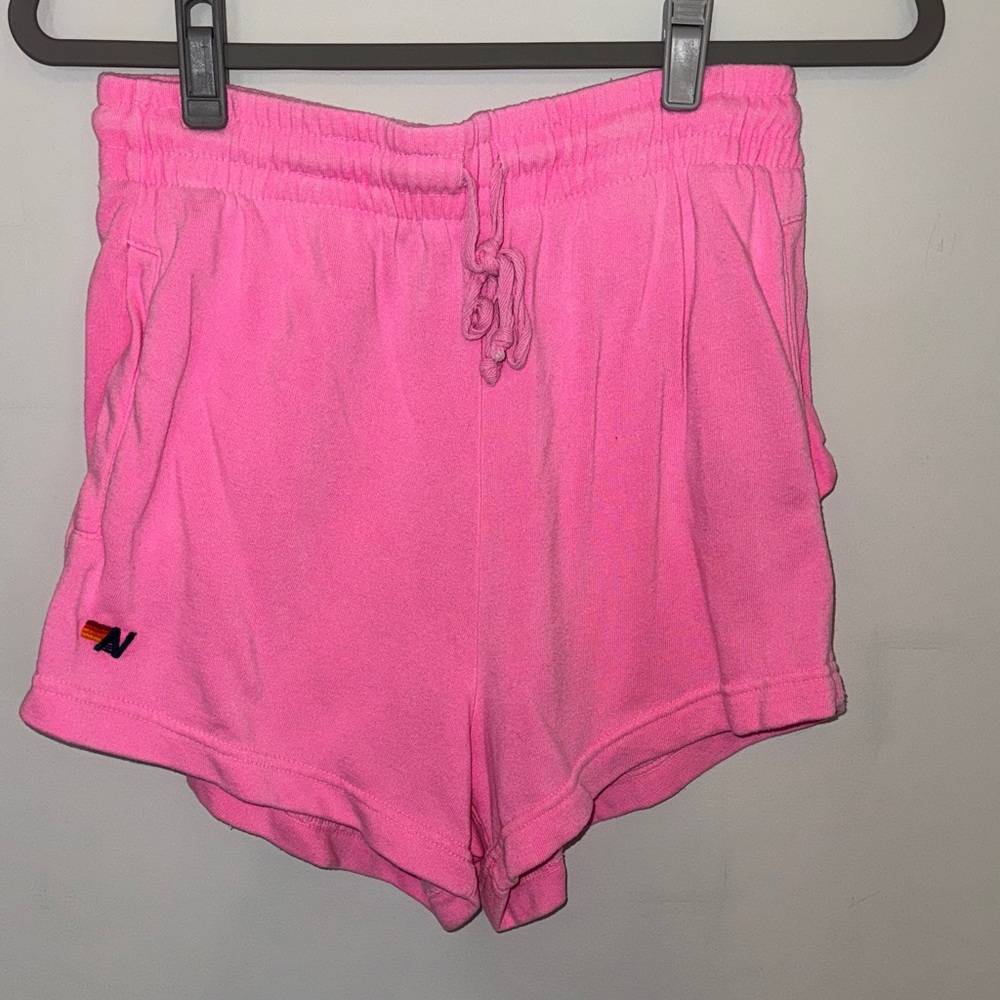 Aviator Nation Pink Hoodie Jacket with Rainbow Stripes & Pink Shorts Sz M - Picture 3 of 7
